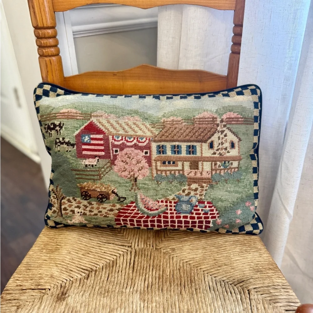 Vintage Needlepoint Cottagecore Pillow - Picture 1 of 3